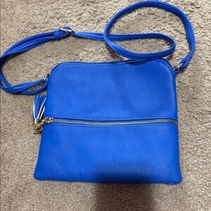 Blue Leather Crossbody Bag - Sleek Everyday Shoulder Bag